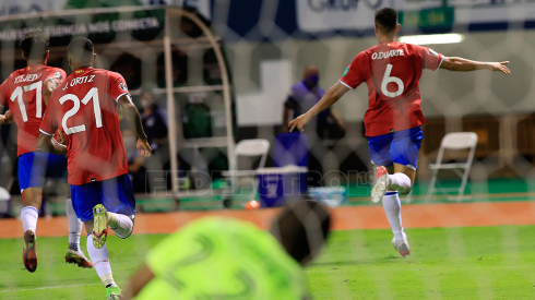 Festejo de gol de Costa Rica.