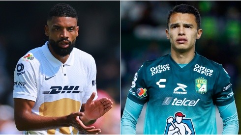 Diogo de Oliveira of Pumas UNAM (left) and Osvaldo Rodriguez of Leon (irght)