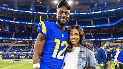 Foto reprodução Instagram de Van Jefferson - Jogador com sua esposa no SoFi Stadium