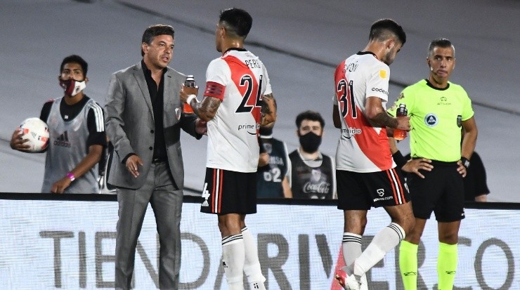 Marcelo Gallardo y Enzo Pérez durante River vs. Patronato (Getty)