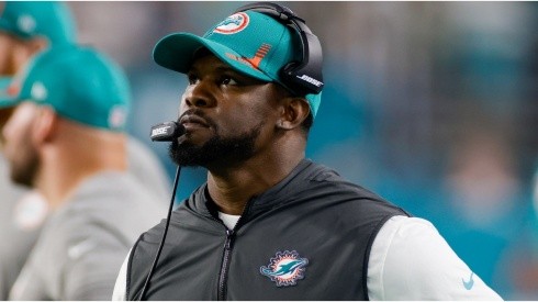 Former Miami Dolphins head coach Brian Flores during a game against New England Patriots