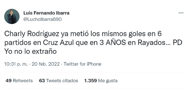 El tweet de Luis Fernando Ibarra (Twitter @LuchoIbarra690)