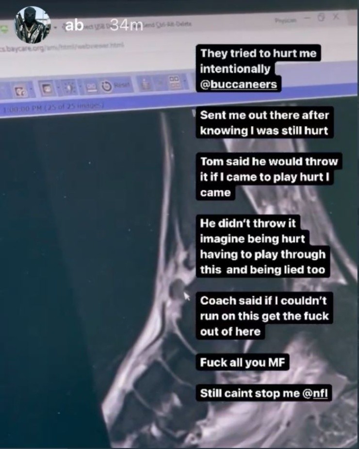 Antonio Brown’s Instagram story he later deleted. (Via Twitter @gregauman)