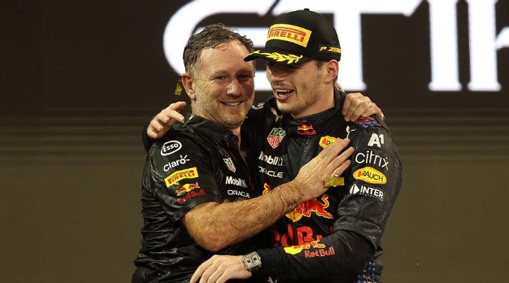 Horner y Verstappen en el podio consagratorio. (Getty)
