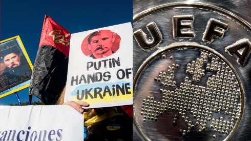 Imágenes del conflicto Rusia-Ucrania y logo de la UEFA.