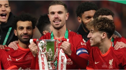 Liverpool with the Carabao Cup Trophy
