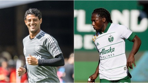 Carlos Vela of LAFC (left) and Yimmi Chara of Portland Timbers.