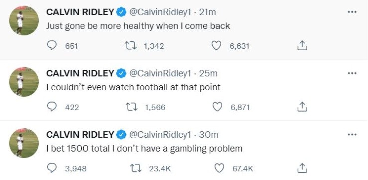 Calvin Ridley’s reaction to the NFL suspension. (Via Twitter)