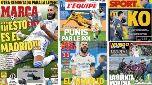 Las portadas de los medios tras la remontada del Real Madrid ante PSG.