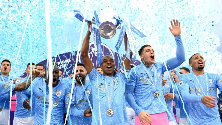 Manchester City en la celebración de la última Premier League.