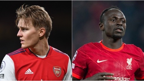 Martin Odegaard of Arsenal and Sadio Mane of Liverpool