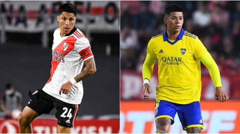 Enzo Perez of River Plate (left) and Marcos Rojo of Boca Juniors.