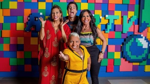 Gretchen, Narcisa Tamborindeguy, Marcelo Barbur (Beby) e Tokinho comandam temporada 2022 de "Encrenca'. Foto: Divulgação/RedeTV!