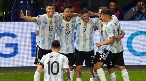 Festejo de gol de Argentina.