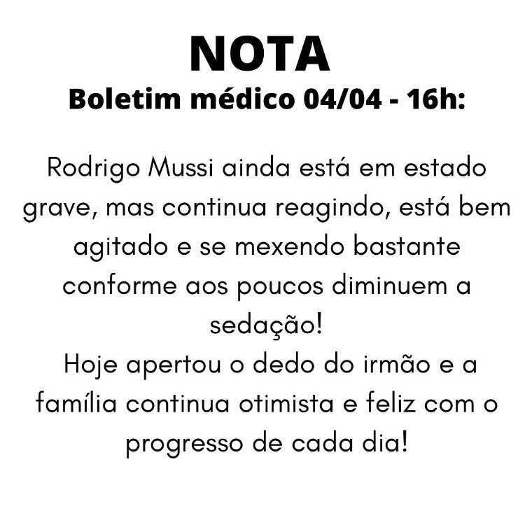 Perfil oficial divulgam os boletins de saúde oficial de Rodrigo (Reprodução/Instagram)