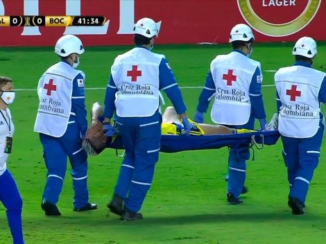 Se lesionó Zambrano: lo tuvieron que retirar en camilla de Deportivo Cali-Boca