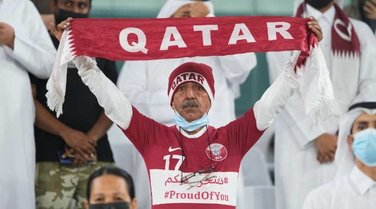 A Qatari fan during the Arab Cup 2021. (Christian Charisius/picture alliance via Getty Images)