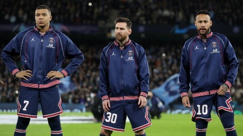 Kylian Mbappe (left), Lionel Messi and Neymar.