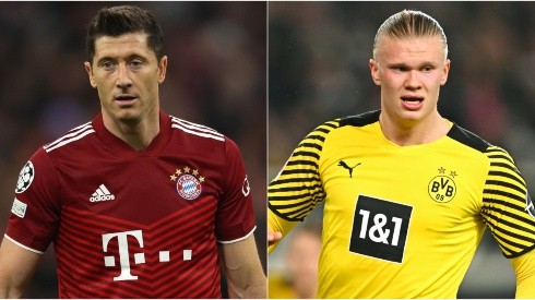 Robert Lewandowski of Bayern and Erling Haaland of Borussia Dortmund