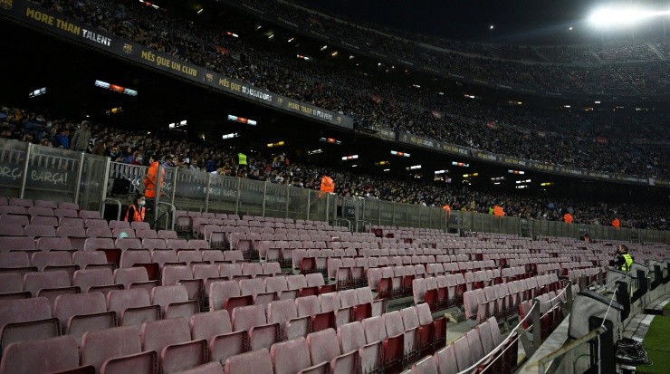 Barca fan group Grada d’Animacio decided not to attend the Cadiz game to protest about the Eintracht Frankfurt episode. (David Ramos/Getty Images)