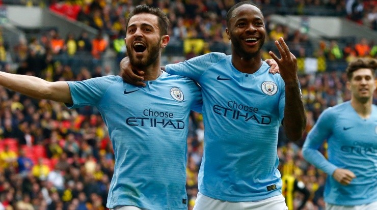 Manchester City players during the 2019 FA Cup Final. (Action Foto Sport/Getty Images)