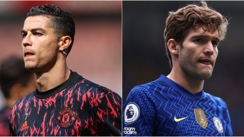 Cristiano Ronaldo of Man Utd and Marcos Alonso of Chelsea