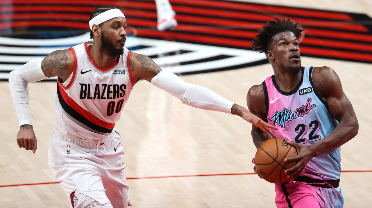 Teaming up with Jimmy Butler could be a great option for Carmelo Anthony. (Abbie Parr/Getty Images)