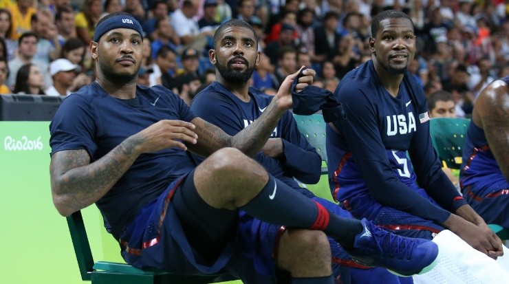 Carmelo Anthony won a gold medal with Kyrie Irving and Kevin Durant at Team USA in the 2016 Rio Olympics. (Jean Catuffe/Getty Images)
