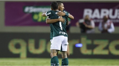 Dudu of Palmeiras celebrates with his team mate Rony
