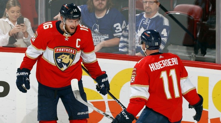 The Florida Panthers have won the 2021-22 Presidents&#039; Trophy for the best regular season record. (Joel Auerbach/Getty Images)