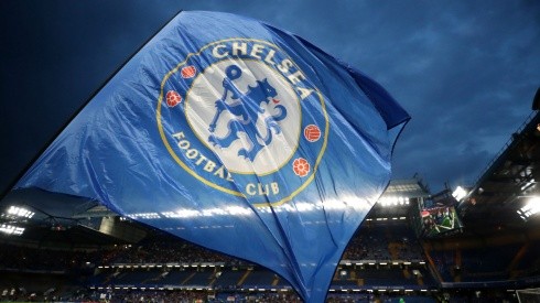 The Chelsea club badge on a flag