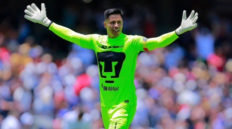 CIUDAD DE MEXICO, MEXICO - ABRIL 17: Alfredo Talavera, portero del Pumas festeja el primer gol de su equipo durante el juego de la jornada 14 del Torneo Clausura 2022 de la Liga BBVA MX en el Estadio Olímpico Universitario el 17 de Abril de 2022 en la Ciudad de Mexico, Mexico. (Foto: Mauricio Salas/JAM MEDIA)