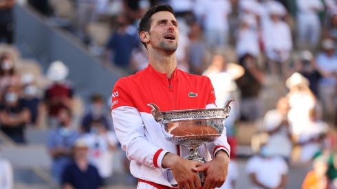 Novak Djokovic with the Roland Garros trophy