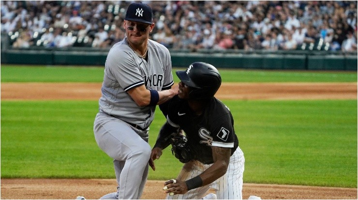 Josh Donaldson and Tim Anderson clash in the Yankees vs White Sox match. (David Banks/Getty Images)