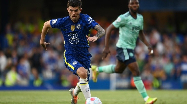 Christian Pulisic of Chelsea in action during the Premier League match between Chelsea and Leicester City at Stamford Bridge on May 19, 2022 in London, England. (Photo by Mike Hewitt/Getty Images)