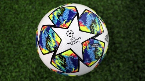 A view of the match ball during the UEFA Champions League