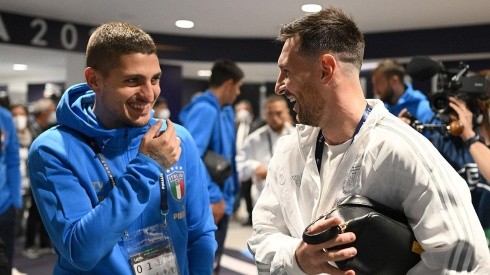 Verratti y Messi en la previa.