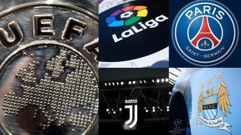 Logo de la UEFA, LaLiga, Juventus, PSG y Manchester City.