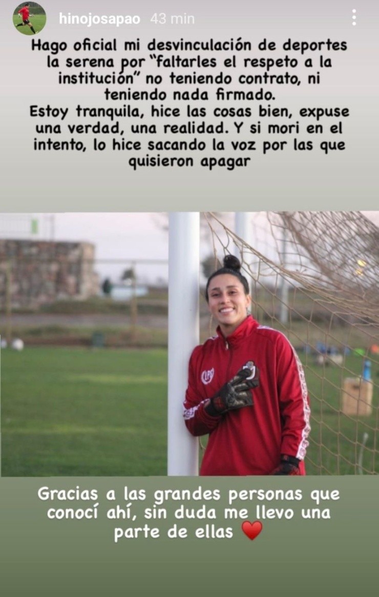 La portera de Deportes La Serena fue desvinculada | Foto: Instagram 