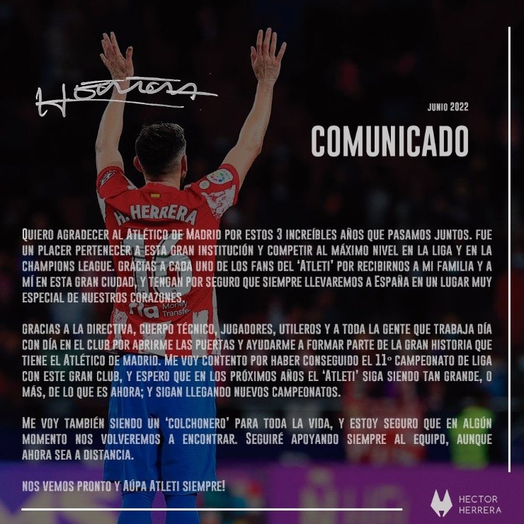 Héctor Herrera comunicado ATM