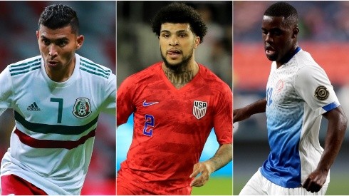 Orbelin Pineda of Mexico, DeAndre Yedlin of the United States and Joel Campbell of Costa Rica