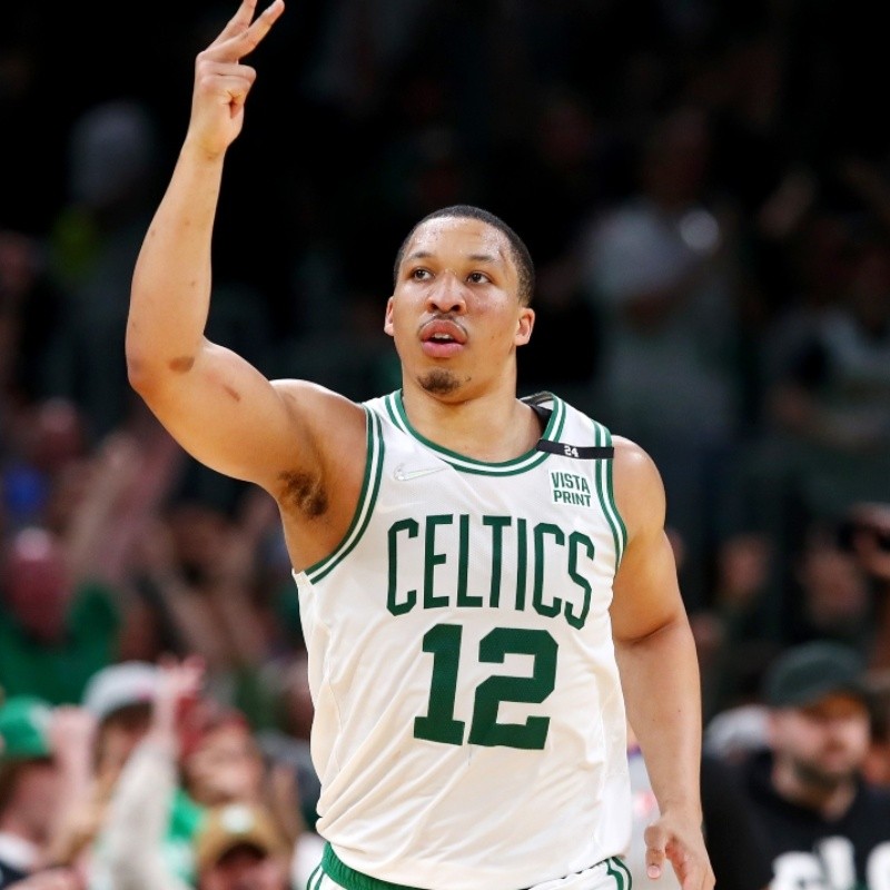 Boston Celtics’ Grant Williams on the fans side amid chants to Warriors’ star Draymond Green