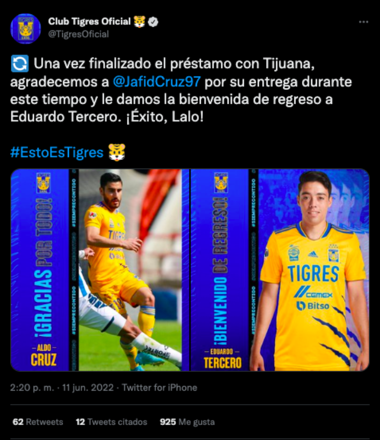 Eduardo Tercero vuelve a Tigres