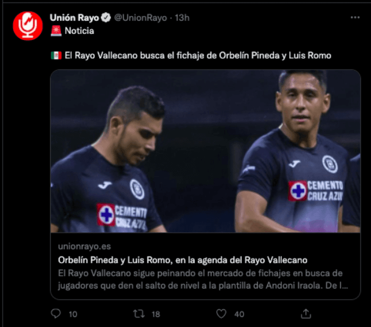 Supuesto interés del Rayo Vallecano en dos mexicanos | Twitter: Unión Rayo