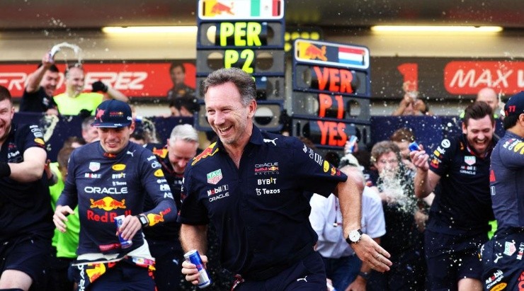 Lo festejos de Red Bull tras Bakú. (Getty)