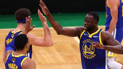 Klay Thompson and Draymond Green of the Golden State Warriors