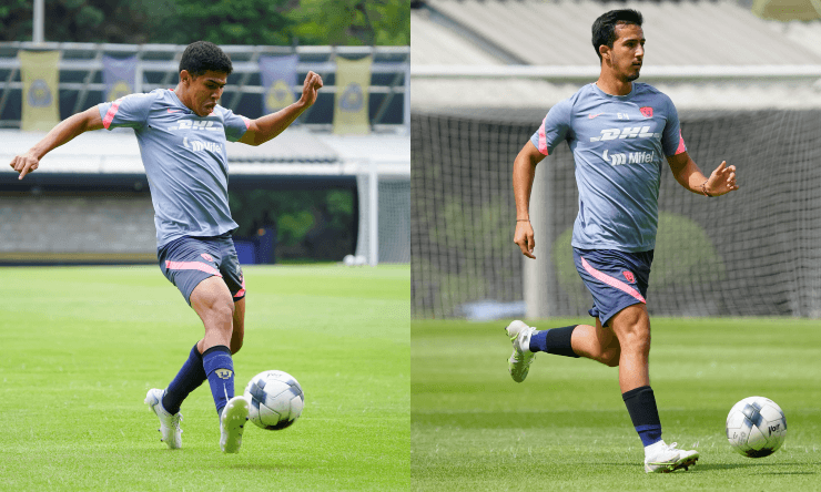 Jesús Rivas y Pablo Bennevendo en las prácticas de Pumas. Créditos: Imago7