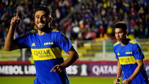 Salvio festeja uno de sus últimos goles con Boca.