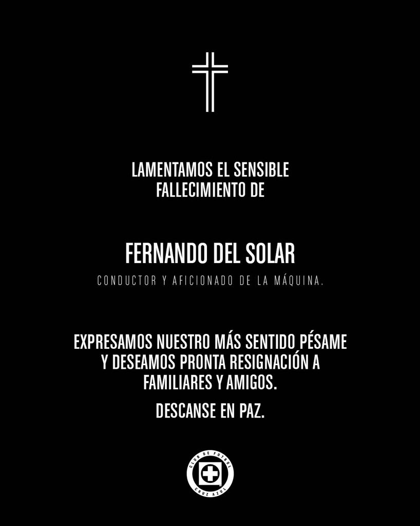 Mensaje de Cruz Azul a Fernando del Solar