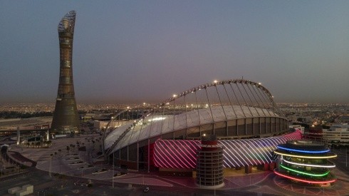 Khalifa Stadium at sunrise aqaiting for the 2022 FIFA World Cup at Qatar.